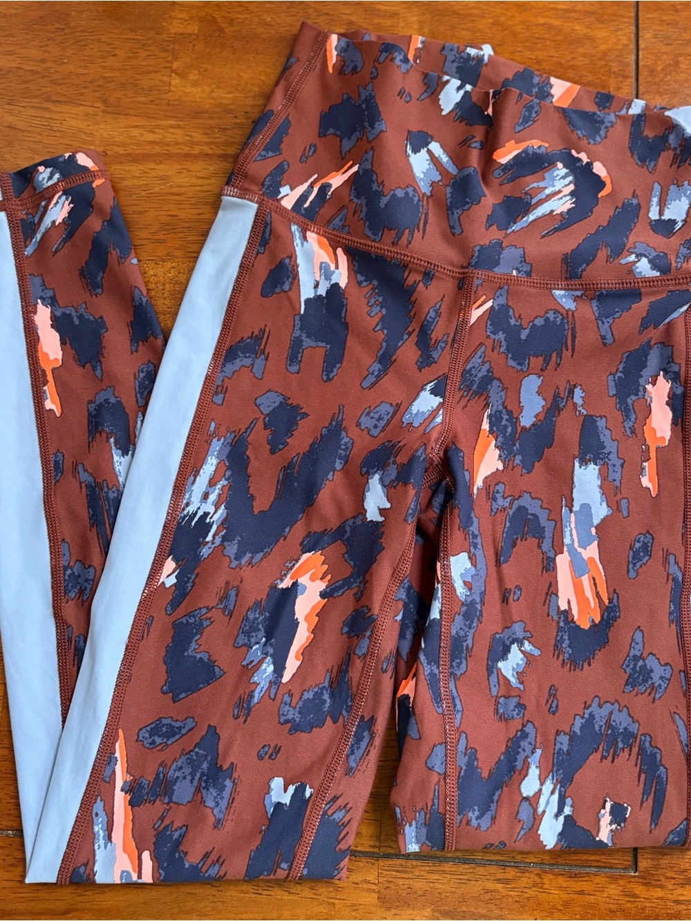 Aerie Rust Multi Print Leggings with Light Blue Side Panels